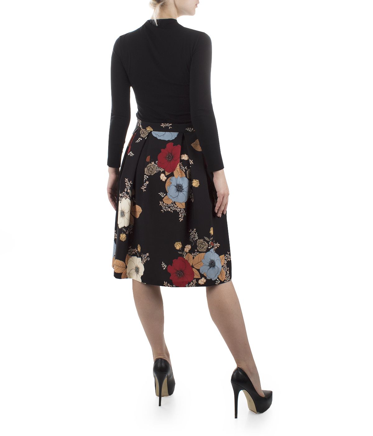 Midi skirt with box pleats and floral print  3